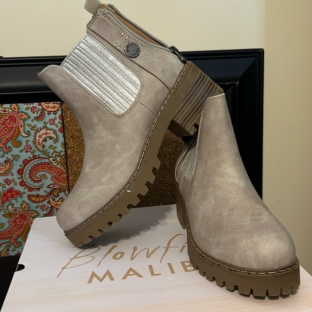Blowfish Taupe Ankle Booties with Metallic Elastic Panels